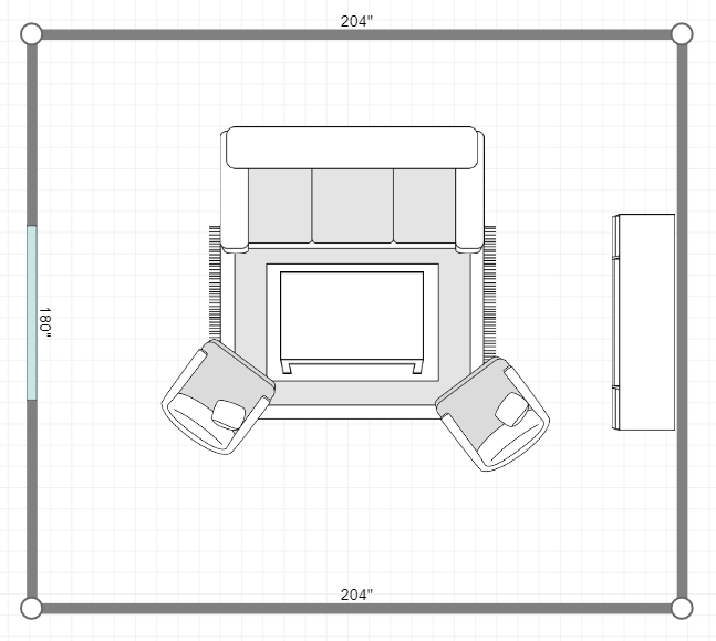 A website screenshot showing a room layout displays a rug with a couch and two seats on it.